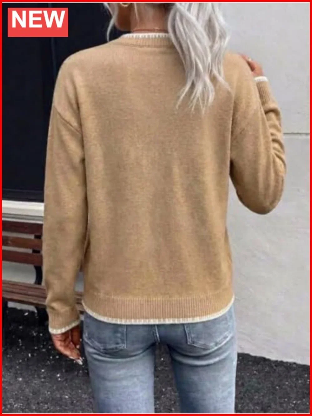 Hilogo Floral Crew Neck Oversized Pullover Sweater Long Sleeve Knit